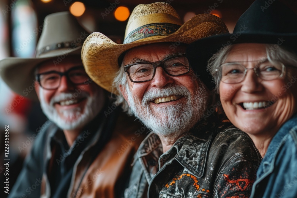 Smiling group of friends enjoying time together at a country gathering in a rustic setting during evening hours Smiling group of friends enjoying time together at a country gathering in a rustic setting during evening hours