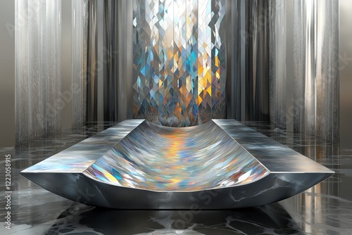 A fantastic iridescent interior setting with a trough, sometime in the future photo