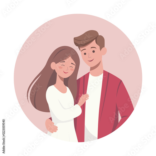 Couple in love, boy and girl. Portrait. Color vector image.