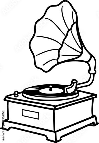 Vintage Gramophone Vector Illustration with Classic Horn Speaker Design