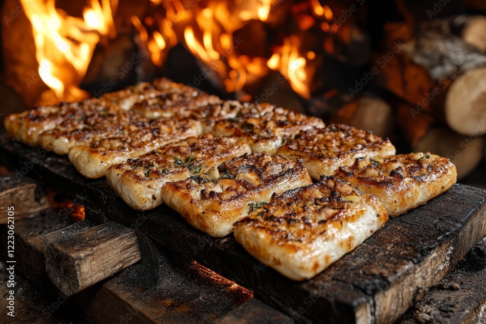 Sizzling grilled fish fillets cooking over open flames in a rustic setting Sizzling grilled fish fillets cooking over open flames in a rustic setting