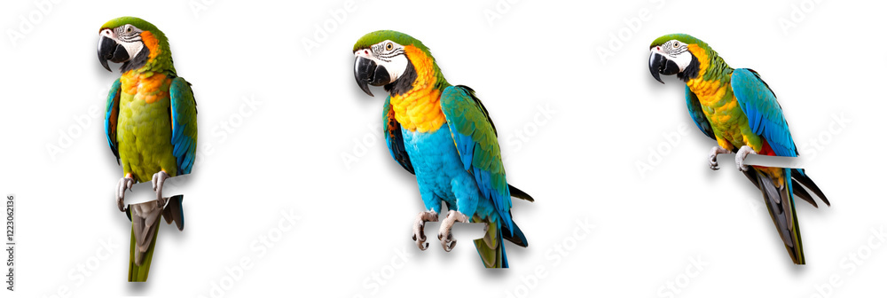 Obraz premium Isolated parrot group on transparent background, showcasing vibrant plumage