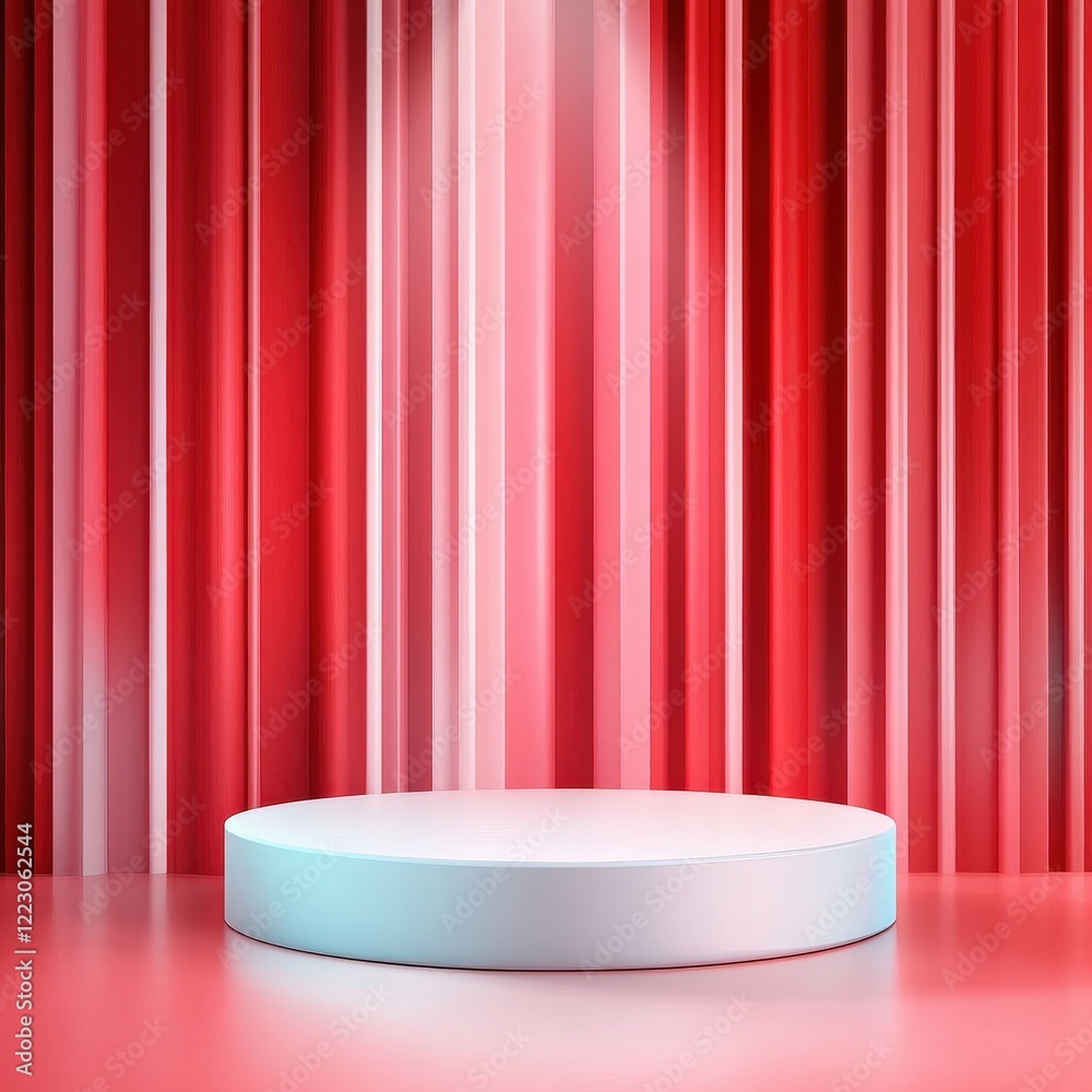 Elegant Light Blue Podium on Red and Pink Striped Background. Elegant Light Blue Podium on Red and Pink Striped Background.