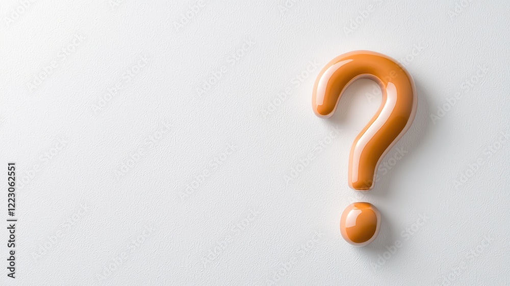 Naklejka premium Orange question mark on white background, uncertainty concept, website design
