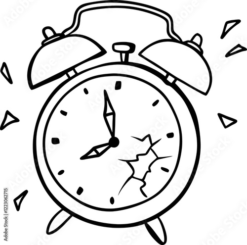 Hand Drawn Broken Alarm Clock Illustration Vector Art for Time Concepts and Design