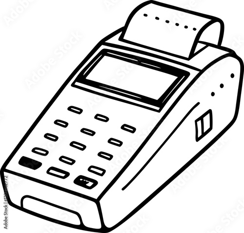 Hand Drawn POS Terminal Vector Illustration Retro Style Payment Device