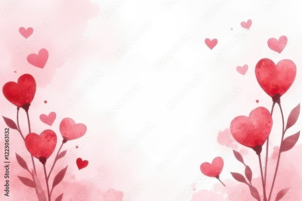 Romantic Hearts on a Soft Background with Delicate Flowers for Valentine's Day Celebrations and Love Themes