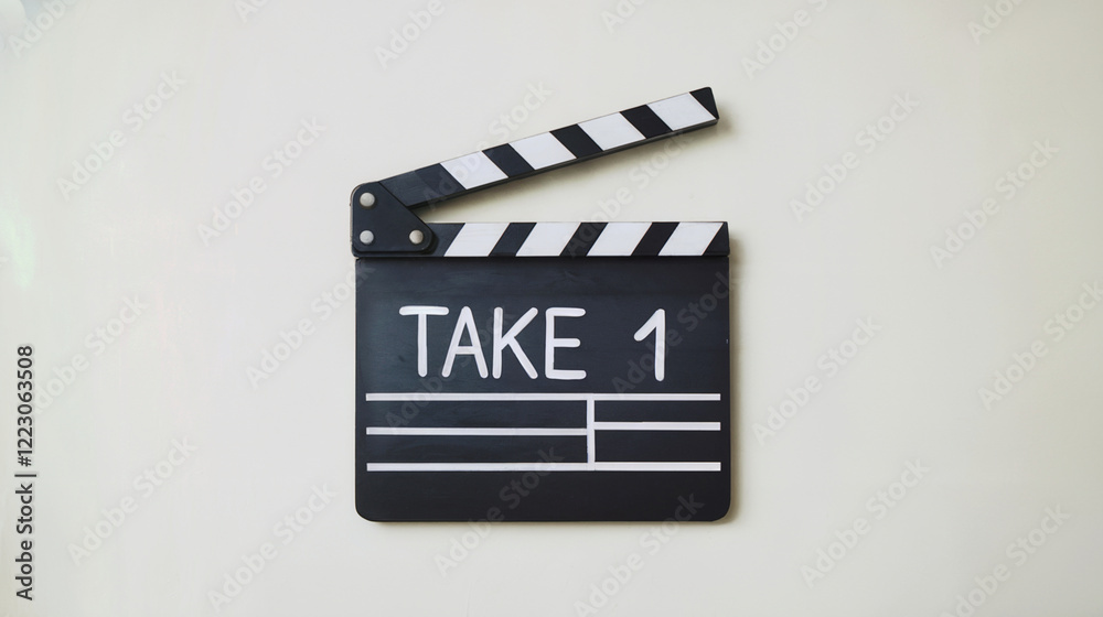 Naklejka premium Classic Movie Clapperboard – Take 1 Film Production Scene