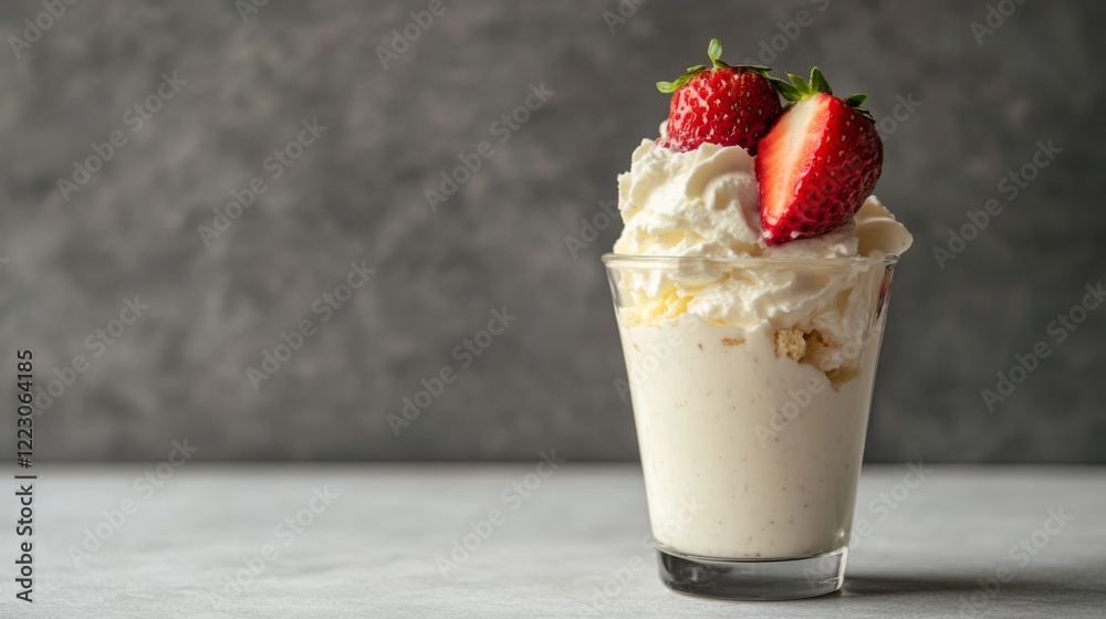 Creamy dessert with fresh strawberries in a glass. Creamy dessert with fresh strawberries in a glass.