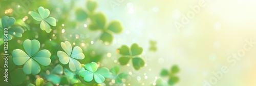 Lush green clover leaves in nature with soft bokeh background for st. patrick's day concept
