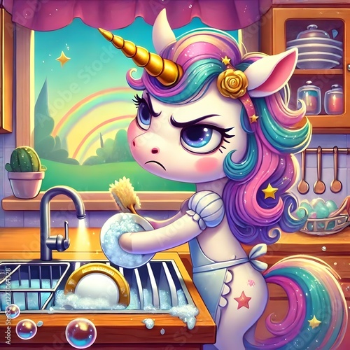 unicorn has to do the dishes