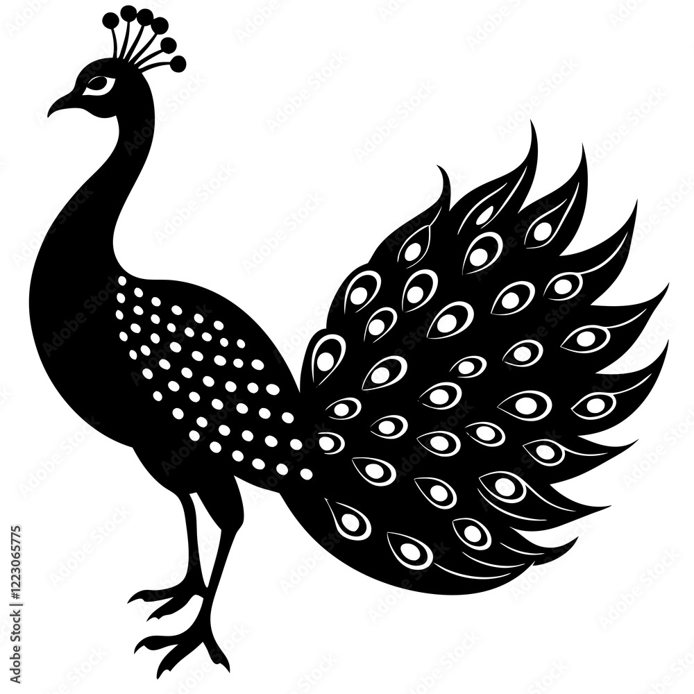 Fototapeta premium Cute Silhouette of a Peacock line art vector cartoon illustration
