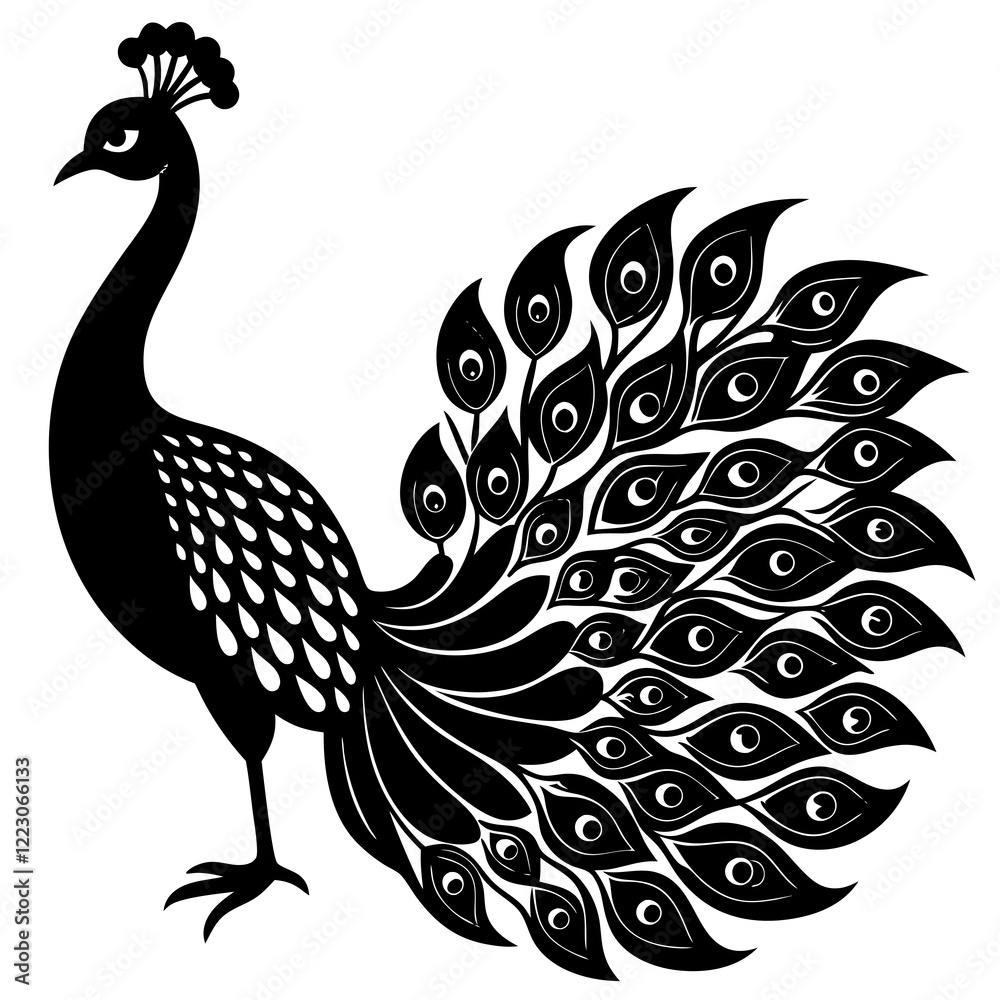 Fototapeta premium Cute Silhouette of a Peacock line art vector cartoon illustration