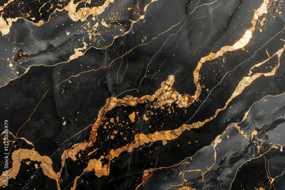 Fototapeta premium Image of Deep black marble pattern with golden veins. Texture for background usage