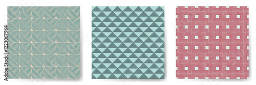 Geometric seamless patterns vector bundle. Modern repeated ornaments with squ...