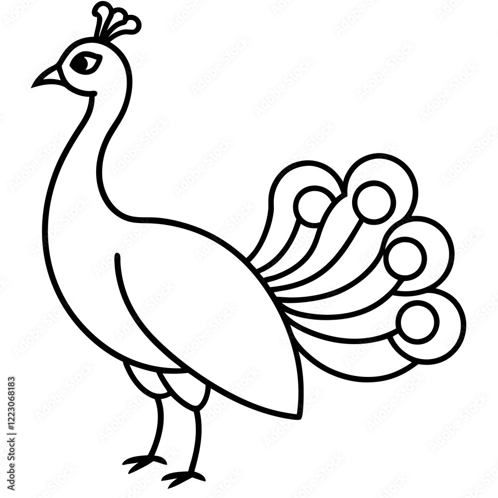 Cute Silhouette of a Peacock line art vector cartoon illustration Cute Silhouette of a Peacock line art vector cartoon illustration