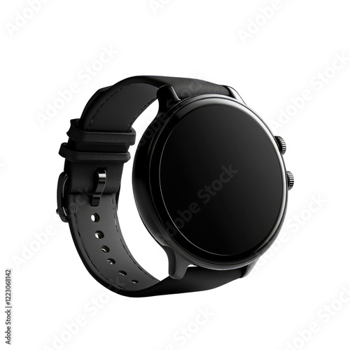 Black smartwatch with a black and white background transparent, alpha background png photo