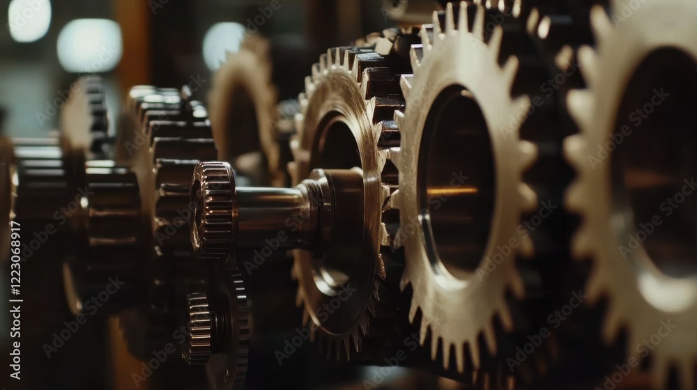 Close-up of industrial metal gears in motion Close-up of industrial metal gears in motion