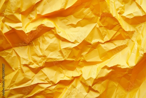 Image of Crumpled sheet of yellow paper. Texture for background usage photo