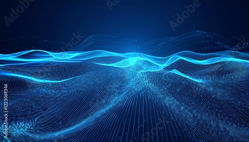 futuristic abstract blue tech background with digital waves particles artificial neural network cyber computing abstract blue teal data technology bg