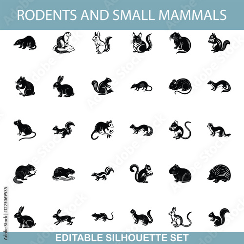 Rodents, Small Mammals, Silhouette, Editable Set, Wildlife, Animals, Icons, Vector, Graphics, Illust