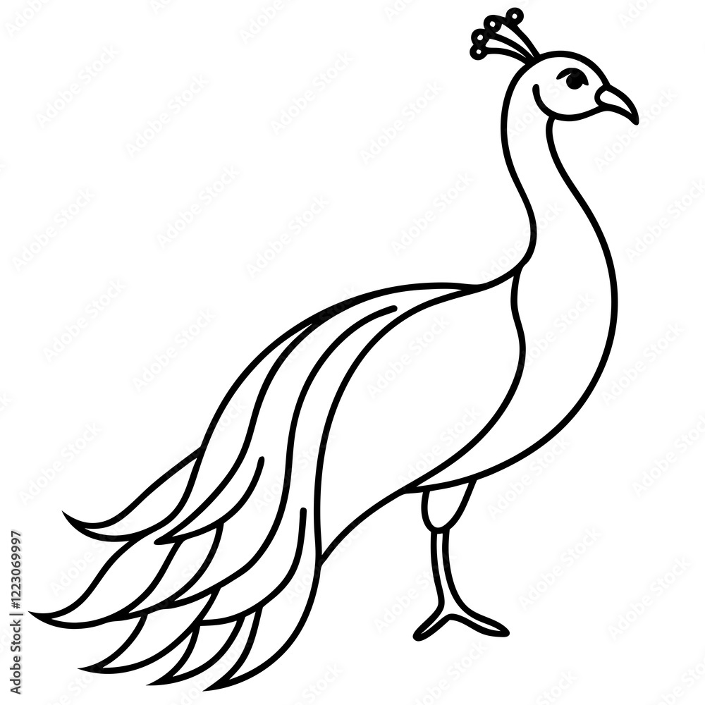 Cute Silhouette of a Peacock line art vector cartoon illustration Cute Silhouette of a Peacock line art vector cartoon illustration