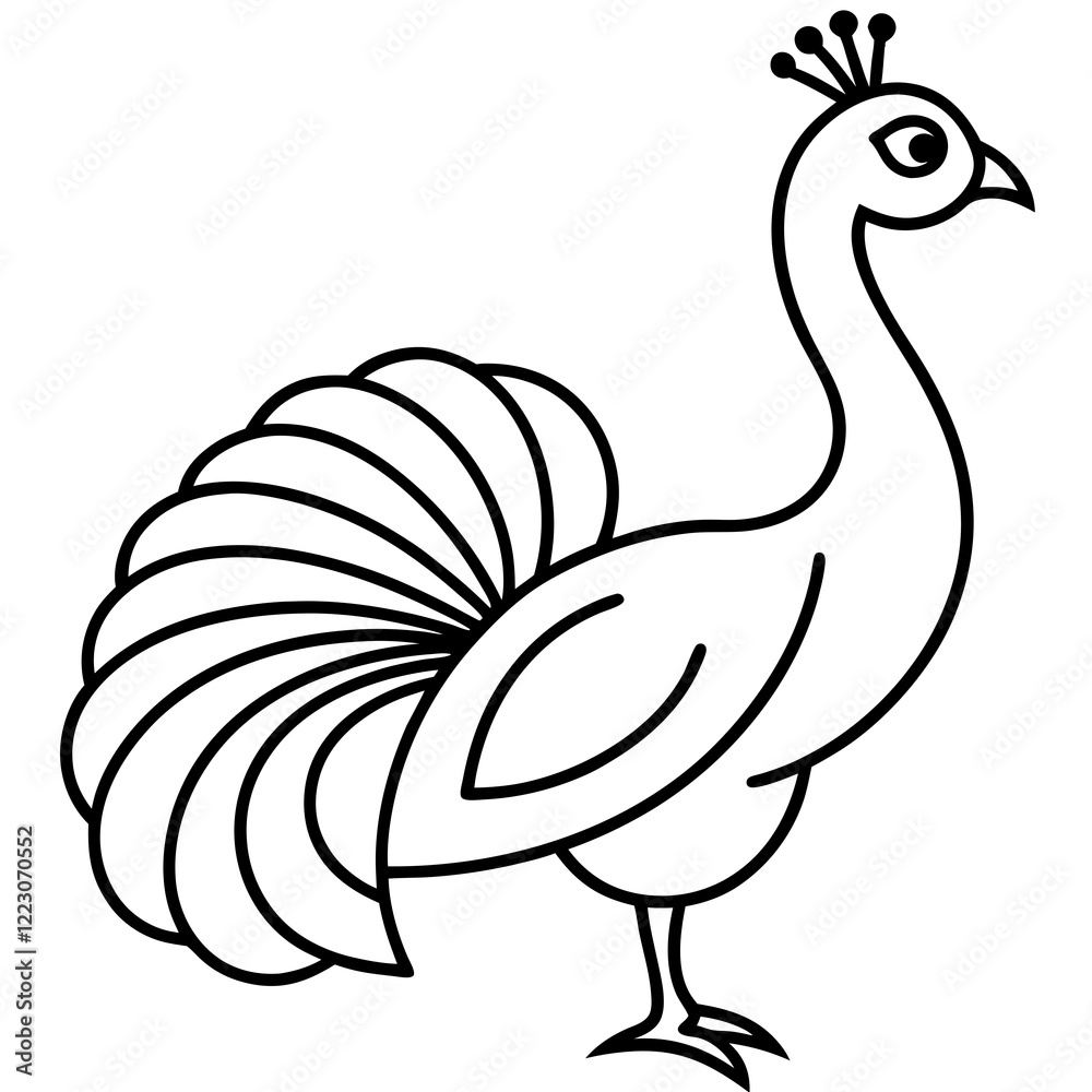 Obraz premium Cute Silhouette of a Peacock line art vector cartoon illustration