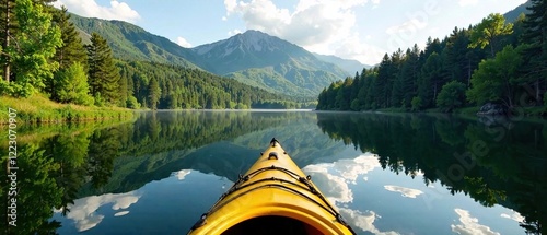 Kayak on New Hampshire Pond, Mountain Scenery