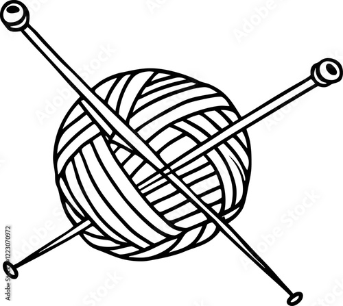 Vector Illustration of Yarn Ball with Knitting Needles for Crafts and Hobbies
