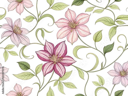 Wallpaper Mural Hand drawn clematis floral illustration Torontodigital.ca