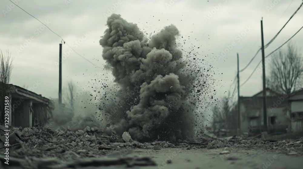 custom made wallpaper toronto digitalMassive explosion debris cloud in destroyed urban area.