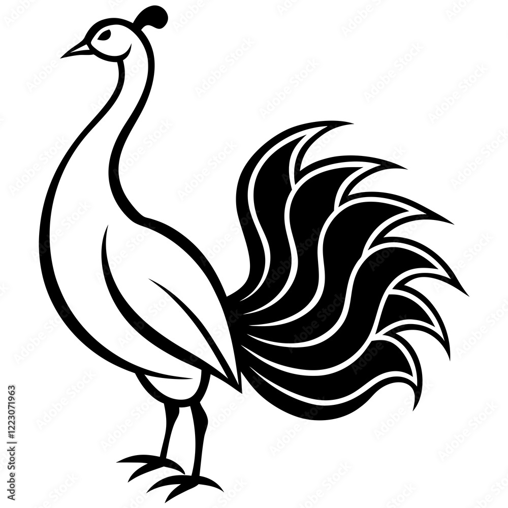 Fototapeta premium Cute Silhouette of a Peacock line art vector cartoon illustration