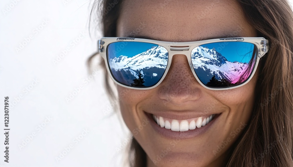 Smiling woman in sunglasses with vibrant landscape features blended within her image, showcasing the beauty of nature through double exposure artistry. Smiling woman in sunglasses with vibrant landscape features blended within her image, showcasing the beauty of nature through double exposure artistry.