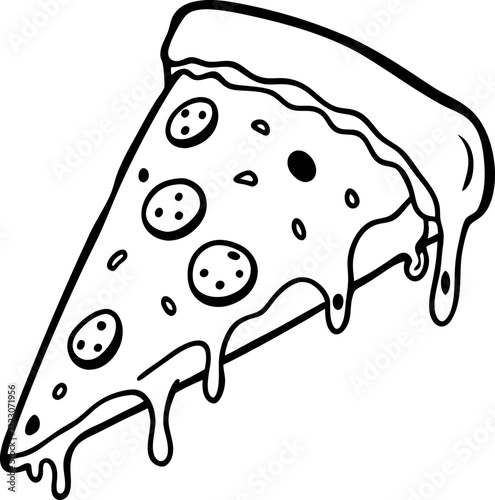 Dripping Slice of Cheese Pizza with Pepperoni Line Art Vector Illustration