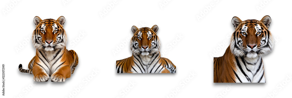 Obraz premium Isolated tiger head on transparent background, showcasing its striking features