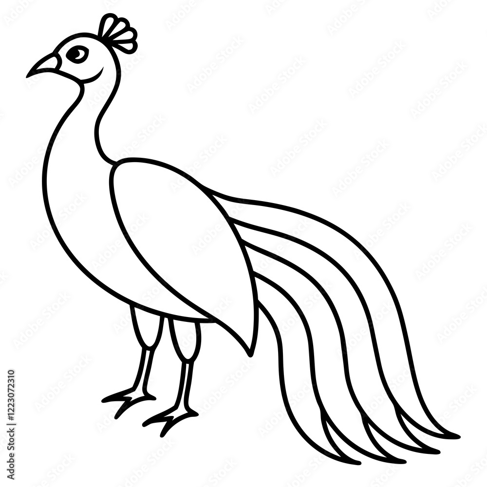 Fototapeta premium Cute Silhouette of a Peacock line art vector cartoon illustration