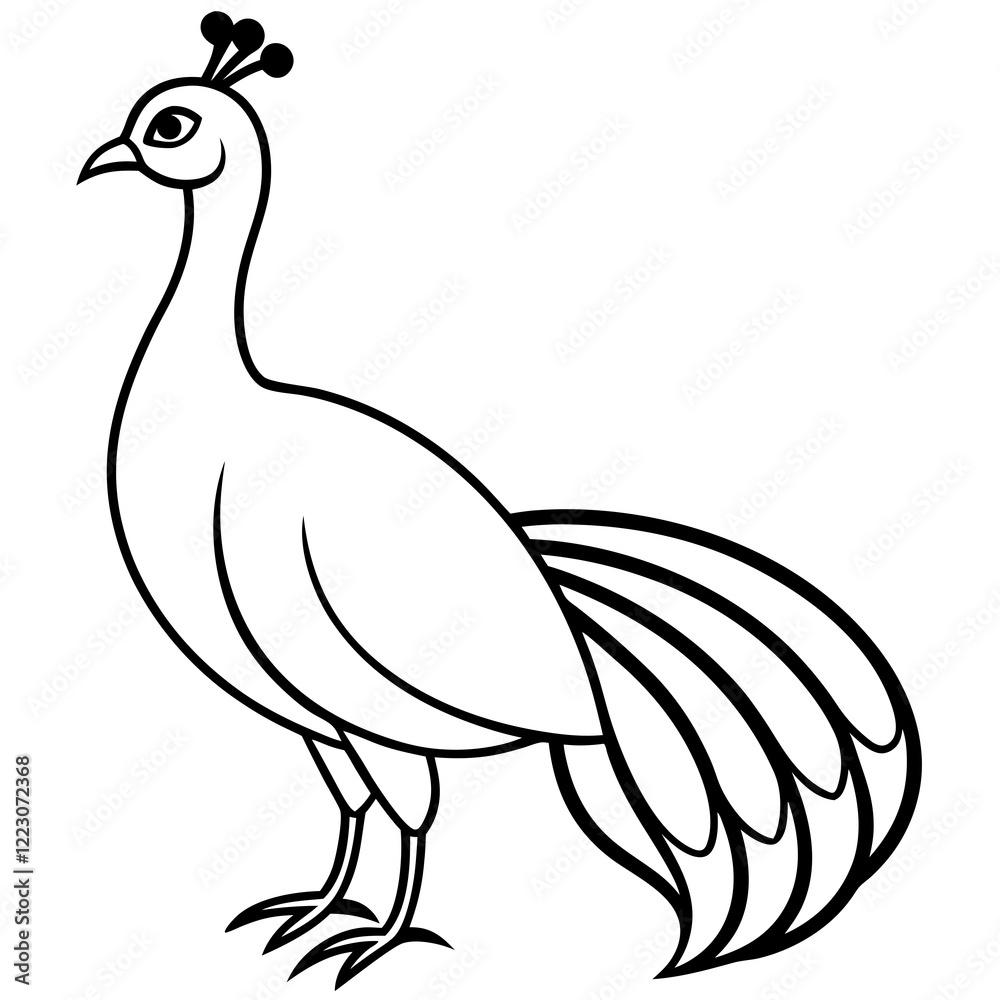 Fototapeta premium Cute Silhouette of a Peacock line art vector cartoon illustration