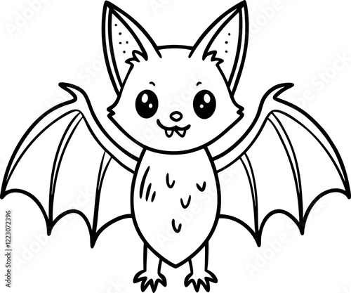 Cute  Bat Outline Vector Illustration for Kids' Halloween