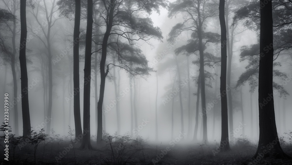 Fototapeta premium Misty Forest: A Serene and Mysterious Scene