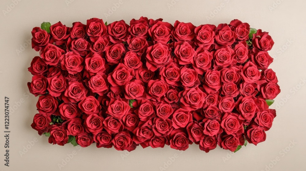 A beautiful arrangement of vibrant red roses set against a neutral backdrop, perfect for romantic occasions or decoration. A beautiful arrangement of vibrant red roses set against a neutral backdrop, perfect for romantic occasions or decoration.