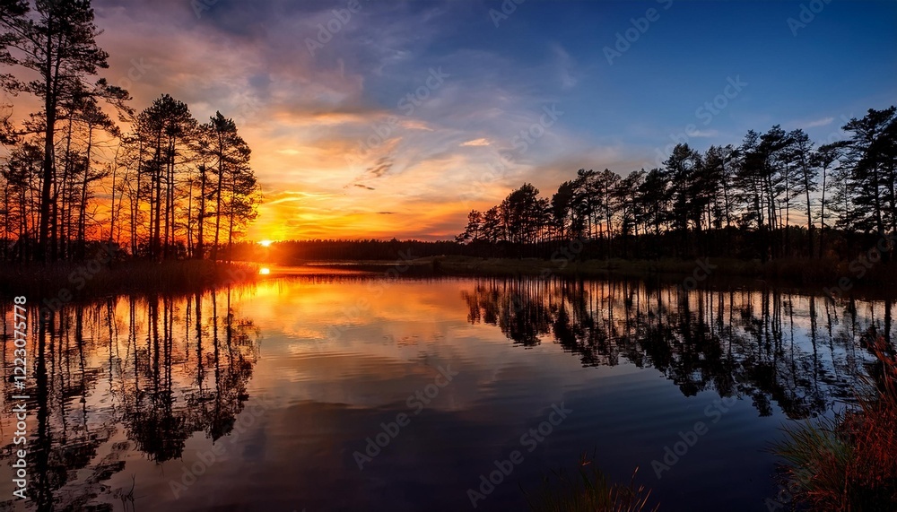 Fototapeta premium sunset over the lake