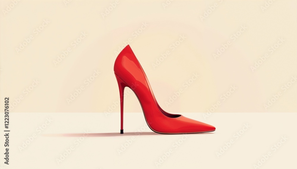 Elegant red high-heeled shoe on a minimalistic background showcasing fashion and style Elegant red high-heeled shoe on a minimalistic background showcasing fashion and style