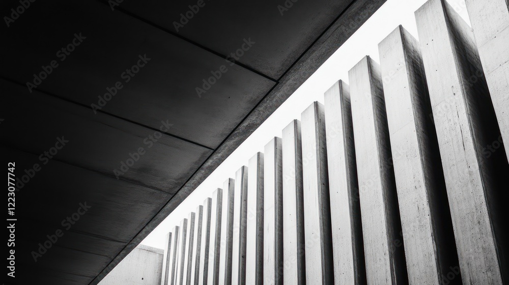 Obraz premium A monochrome architectural composition featuring vertical concrete structures and angular lines.