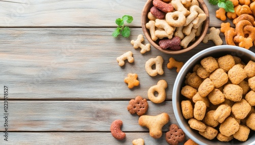 Wallpaper Mural Explore pet health and nutrition with this dog treat guide Discover a variety of nutritious dog treats displayed on a wooden table, each clearly labeled with their health benefits, including those Torontodigital.ca