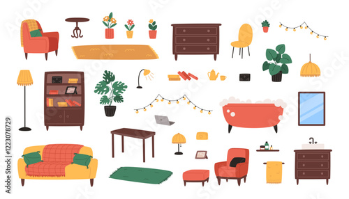A collection of furniture and decor items for a cozy interior for the home