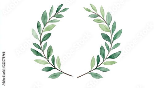 Watercolor illustration of green leaves forming a decorative wreath, ideal for invitations