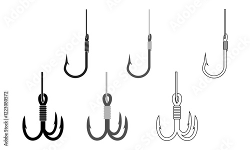 fishing hook on fishing line icon set vector illustration isolated on white background.