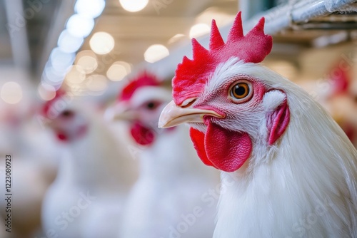 Quality control inspectors evaluate processed chicken for safety standards at a food processing plant