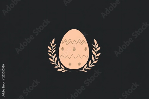 Decorative Easter egg design featuring stylized patterns and laurel leaves on a dark background