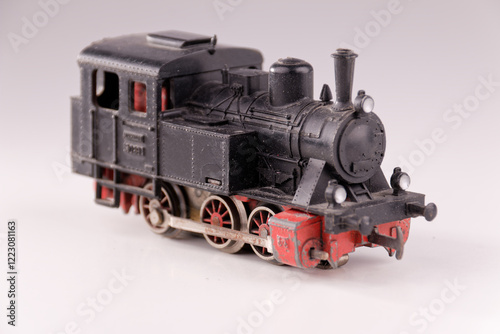 View of an old, used, vintage fashion train with white background